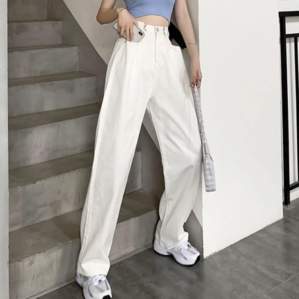 White Straight Jeans for Women 2023 Autumn New Casual Wide Leg Pants Ladies Streetwear Loose High Waist Denim Trousers