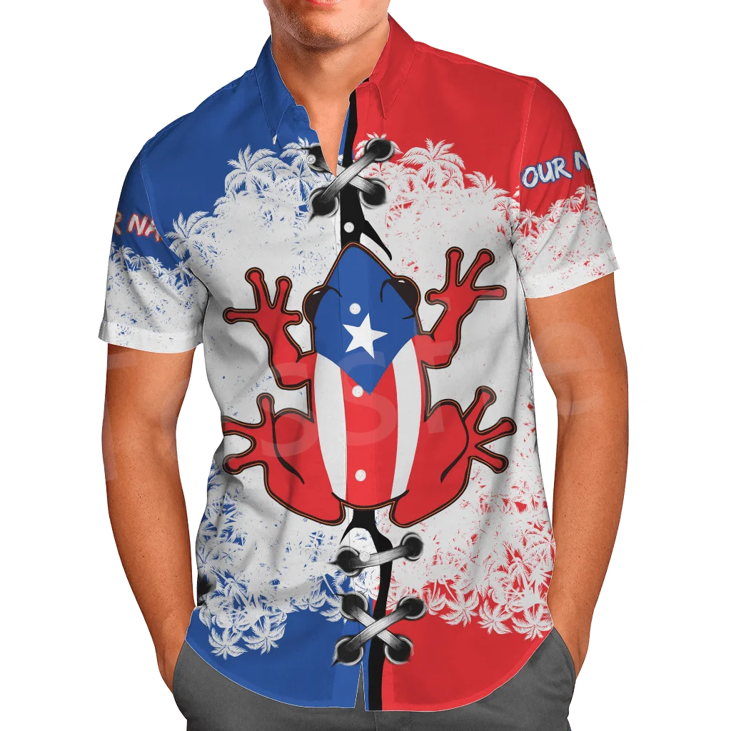 Tessffel Caribbean Sea Flag Puerto Rico Taino Tattoo Hawaiian Beach Shirts NewFashion 3DPrint Summer Funny Collar Short Sleeve 3
