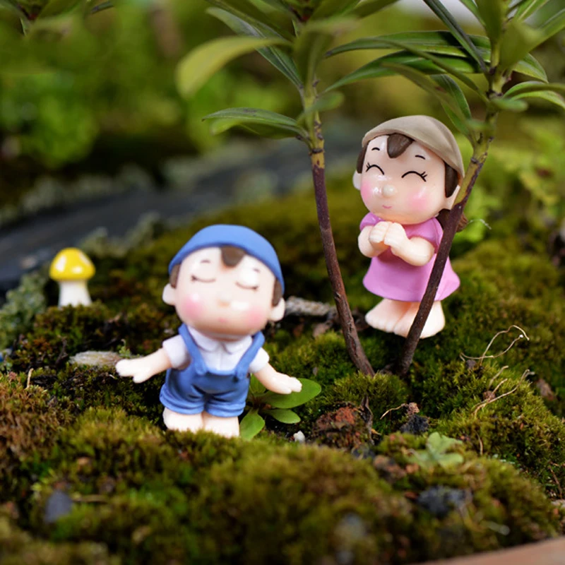 

2pcs/pair Smile Lovers Couple Figurines Miniature Craft Sweety Ornament Fairy Valentine's Day Gift Home Garden Decoration