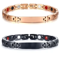 cross magnetic bracelet men women stainless steel hand chain id bracelets black rose gold colour couples jewelry dropshipping