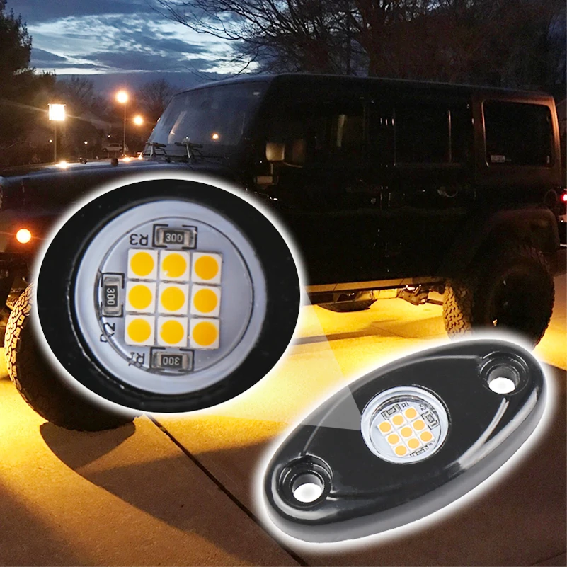 

4Pcs 9W LED Rock Light for Jeep Wrangler Off-Road Under Wheel Light Bar Boat Motorcycle Flood Beam LED Light 12V 24V