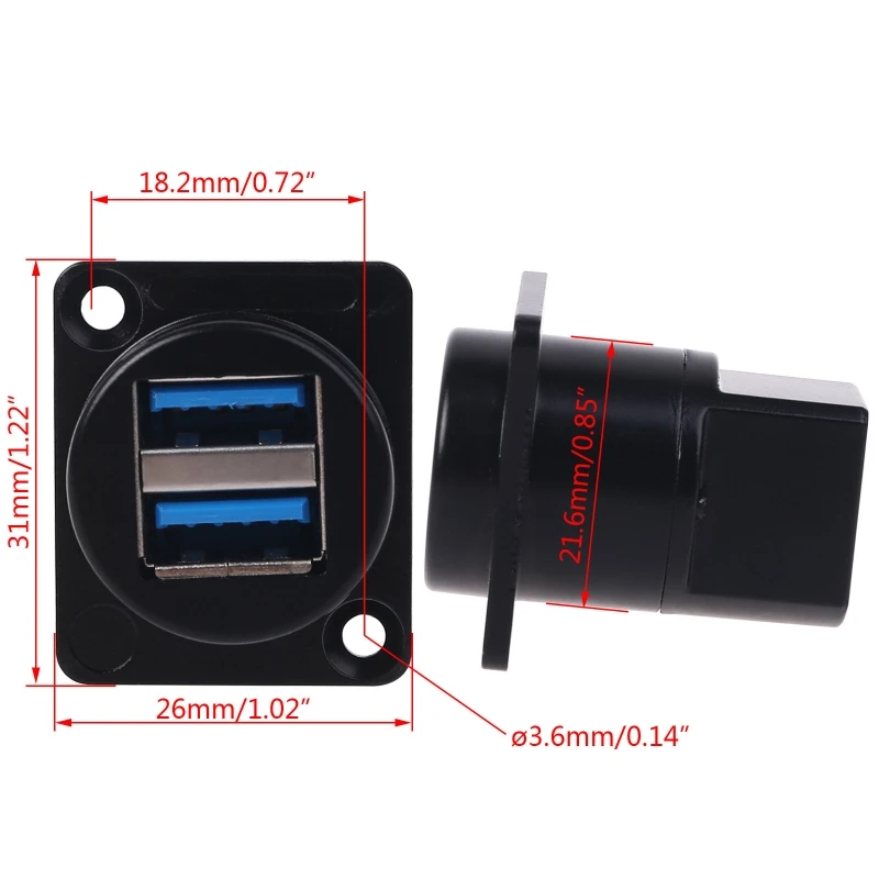 

USB socket D type Metal dual USB 3.0 socket female to female USB3.0 connector panel mounting
