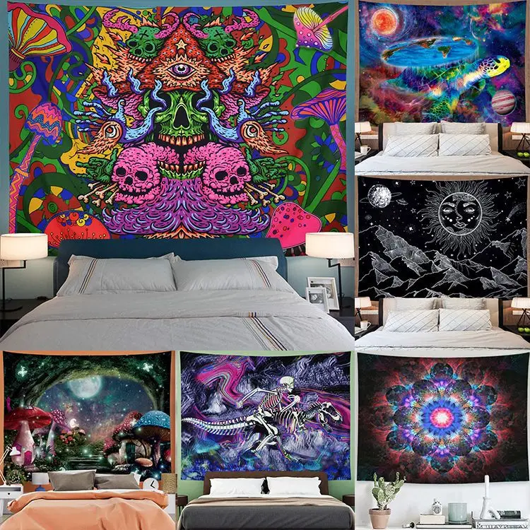 

Hippie Psychedelic Tapestry Bohemian Mandala Wall Hangings Large Custom Wall Fabric Dorm Decor Decorative Wall Carpet Farmhouse