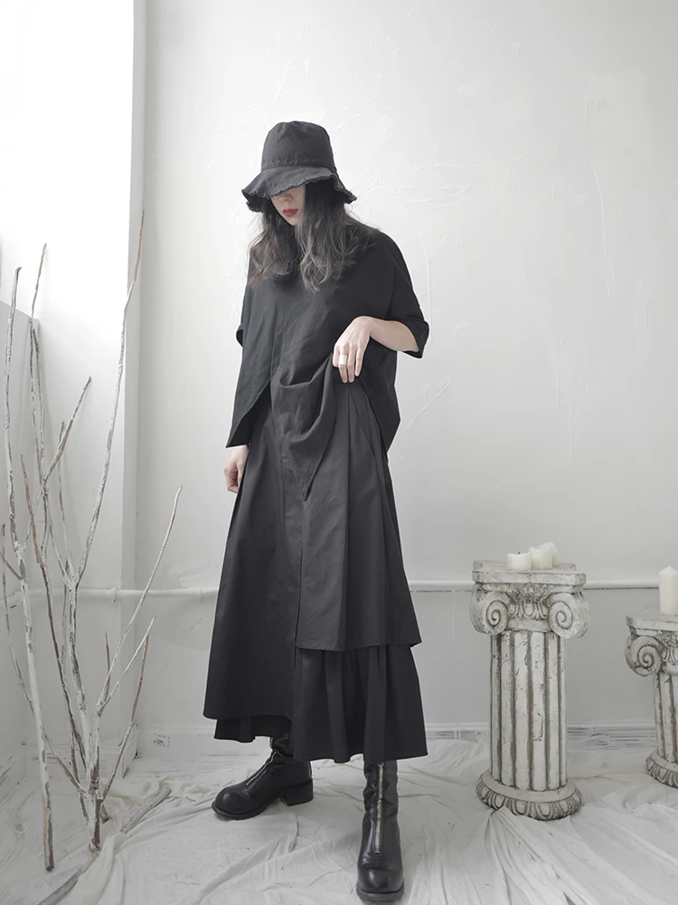 Yamamoto Style Dark half-length Skirt Female Spring and autumn personality irregular design feeling minority a-line dress