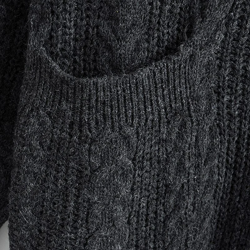 

Korean Women Twist Long Cardigan Elegant Vintage Jumper Fashion V-Neck Button Oversized Ruffles Pocket Knitted Coat BHN0793