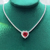 88mm heart ruby pendant necklace s925 sterling silver sparkling full diamond necklaces for women wedding party fine jewelry