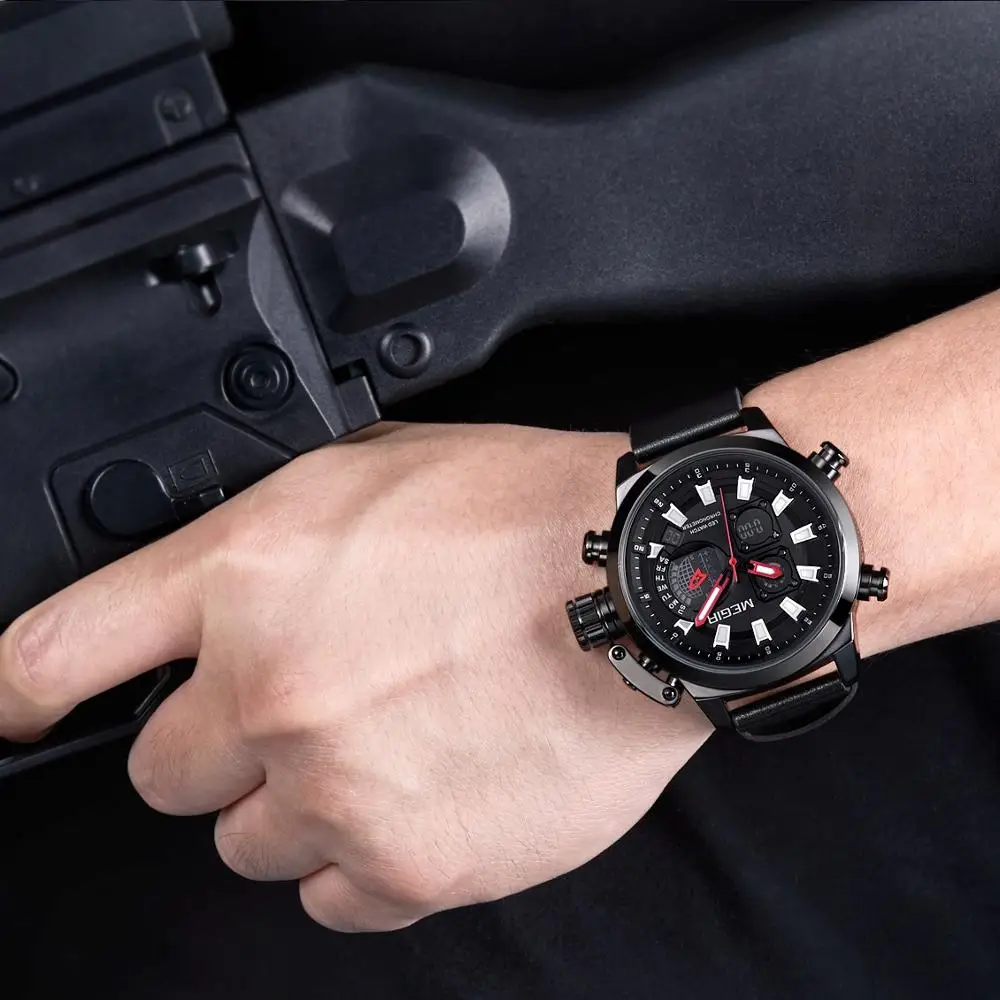Часы наручные MEGIR Мужские Цифровые брендовые Роскошные светодиодные кварцевые