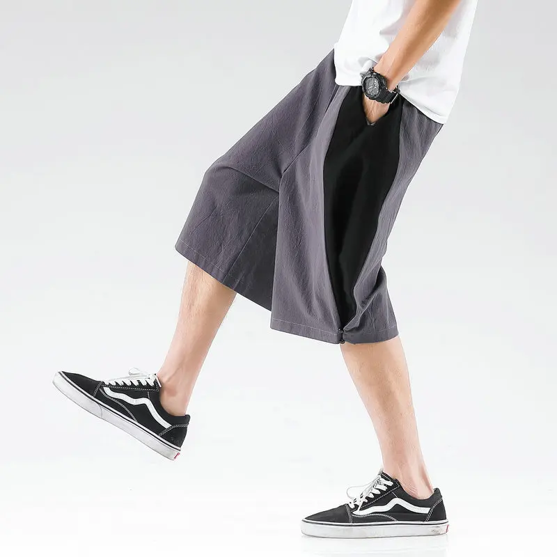 

Harajuku Style Mens Shorts Patchwork Casual Fashion Men Harem Shorts Streetwear Knee Length Bermuda Short Pants Male Oversized