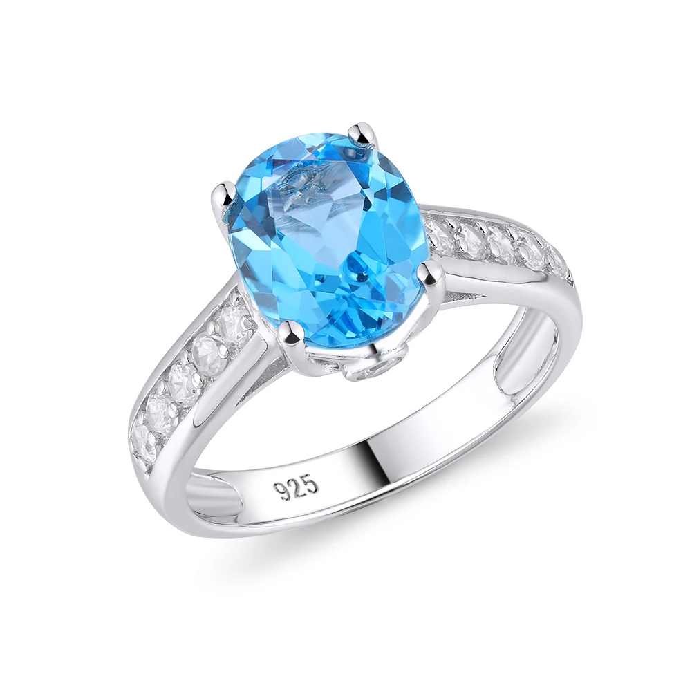 

GZ ZONGFA Stylish Natural Blue Topaz Gem Women Jewelry 925 Sterling Silver Classic Wedding Engagement rings jewelry