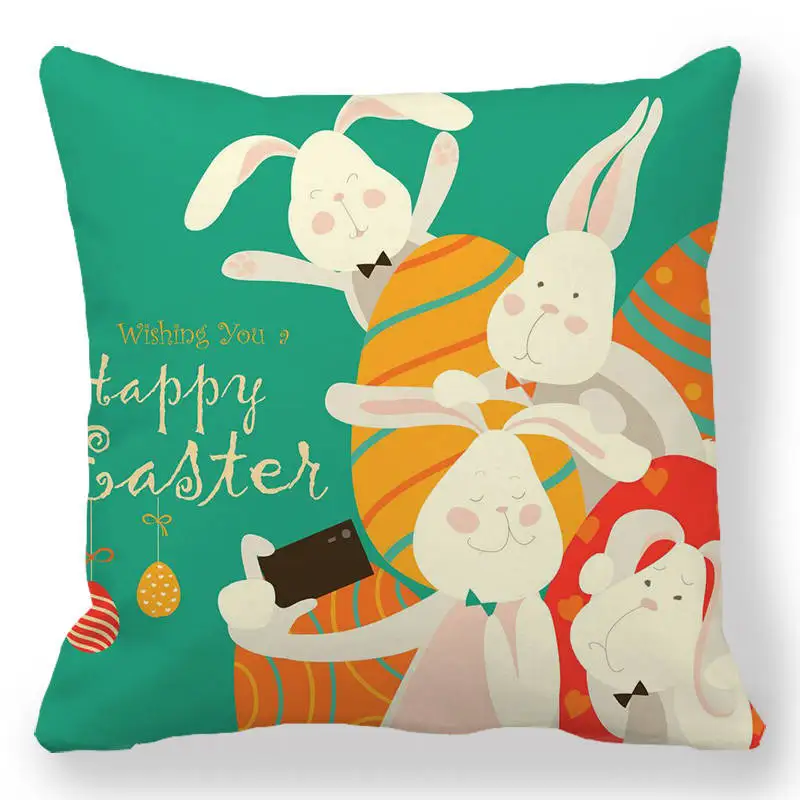 

Happy Easter Holiday Decoration Cushion Cover Egg Garland Pillowcase Car Decorate Office Chair Cushion Cover Rabbit Print Cover