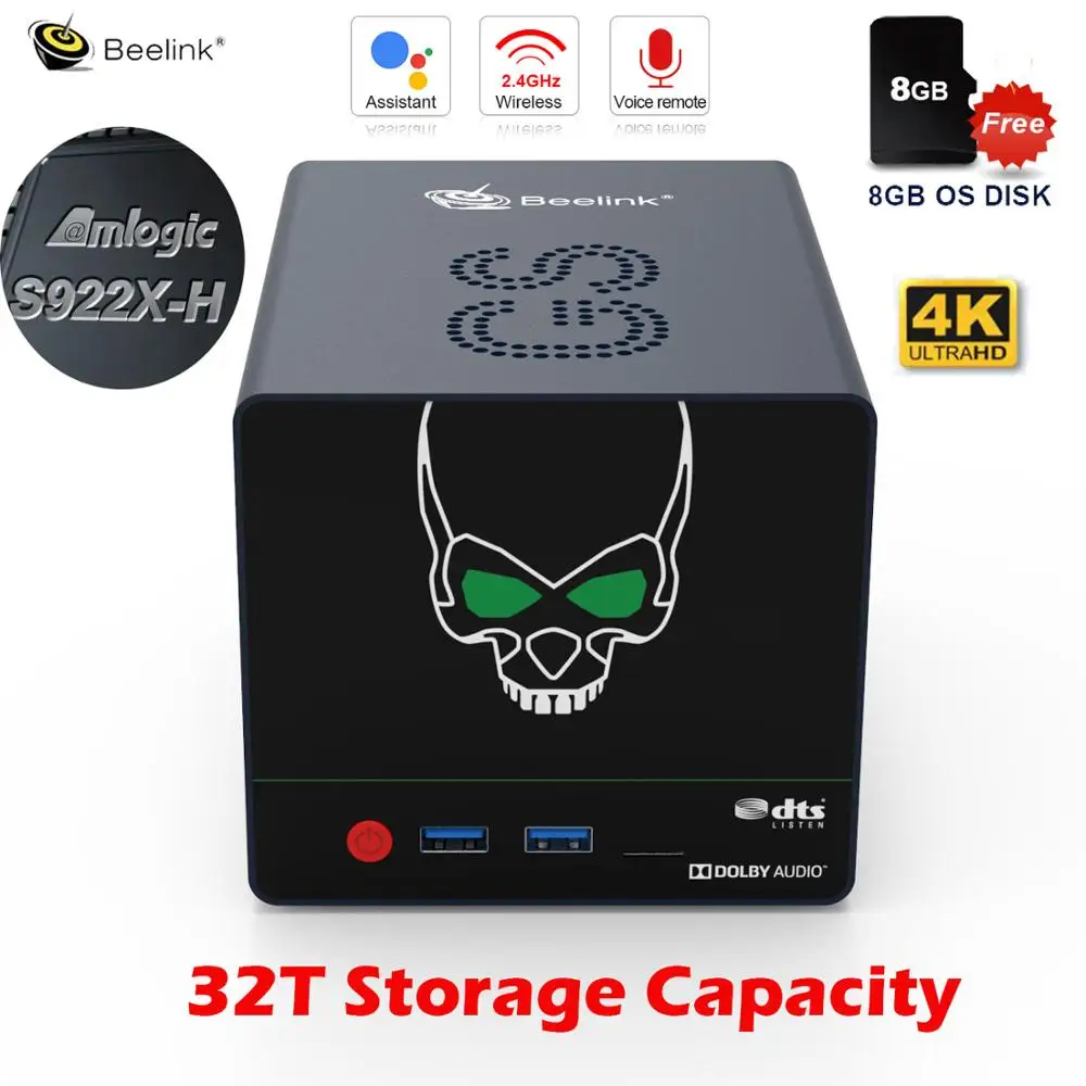 Beelink NAS Android TV Box 4 Гб 64 DDR4 Amlogic S922X-H 9 0 Linux Voice Remote 2 4G Wifi 4K 75fps GS KING X телеприставка |