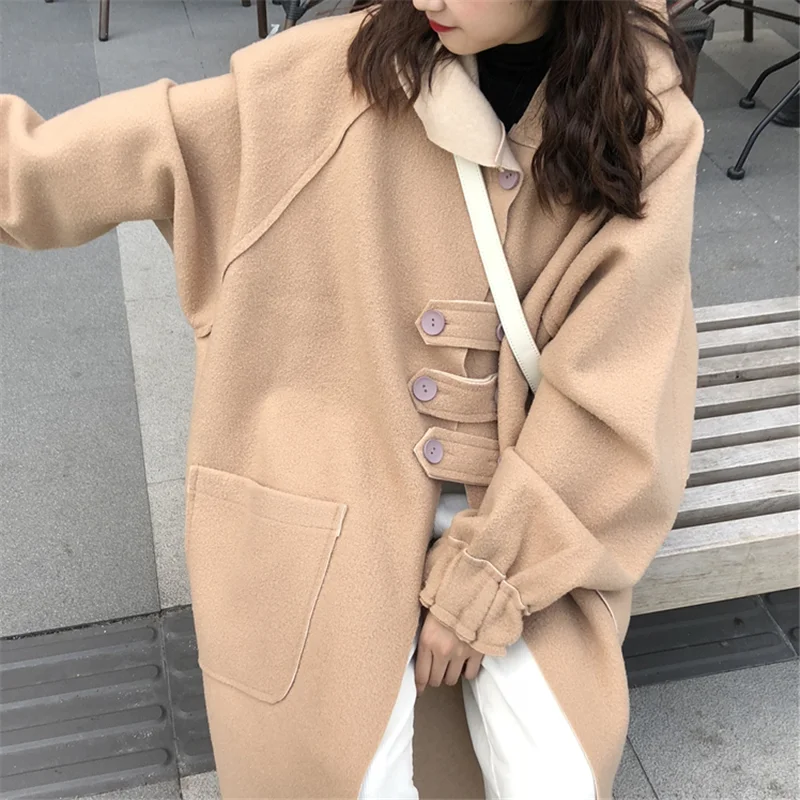 Зимнее пальто и куртка Женское шерстяное длинное корейское элегантное теплое