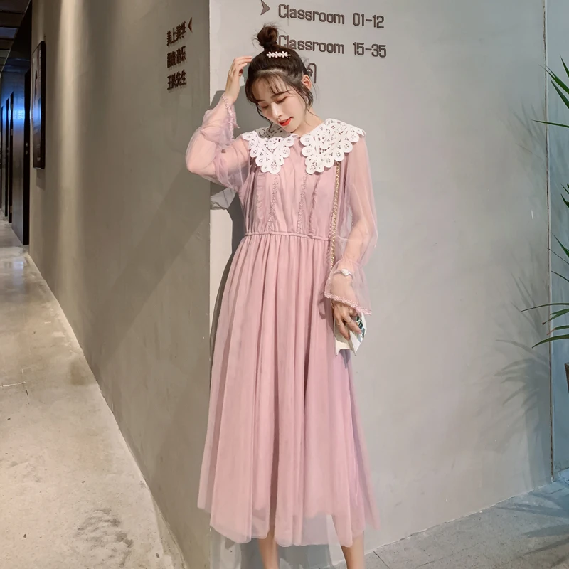 Большой воротник Питер Пэн для беременных осенняя одежда длинный рукав женщин