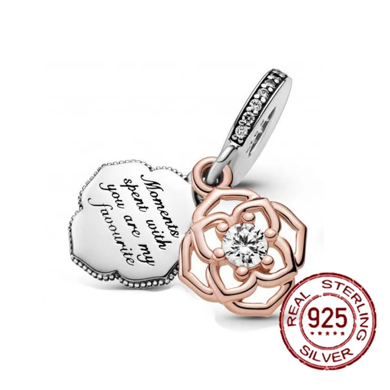 

Подвеска в виде цветка из серебра 2021 пробы, подвеска-Шарм в виде двух тонов розы из серебра 925 пробы, подходит для оригинального браслета Pandora...