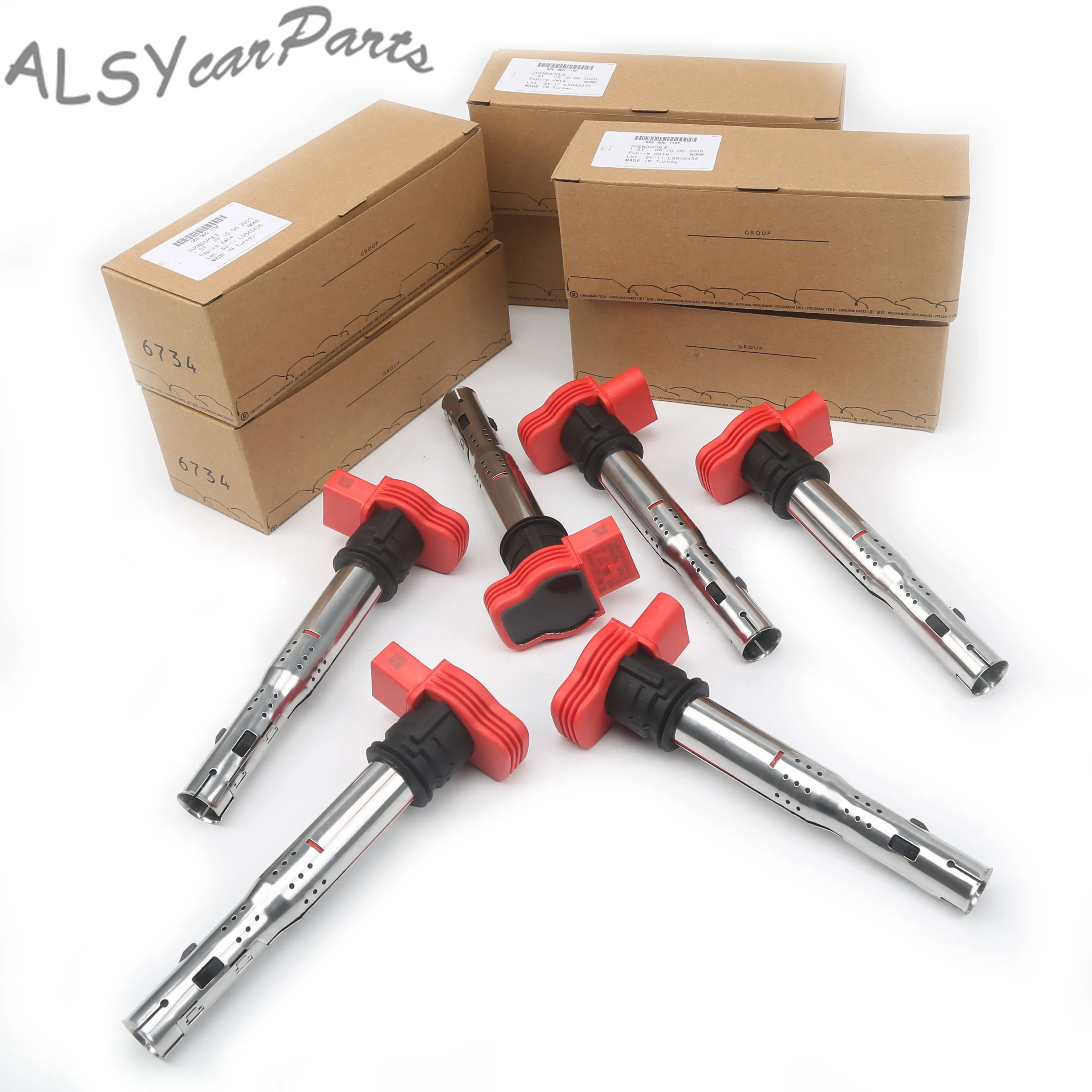 YIMIOEMO 6 красный катушки зажигания пакеты UF 529 для VW Touareg Audi R8 A4 A5 A6 Allroad RS6 A8 Q5 Q7 V6 V8