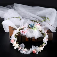 handmade blueberry wreath tiara white veil fabric flower bridal headpiece wedding accessories smj