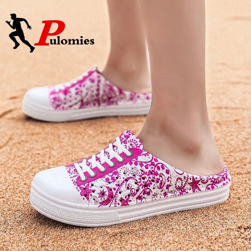 

PULOMIES Summer Women Slippers Platform Clogs Outdoor Garden Shoes Female Pool Sandals Bathroom Flip Flops Mules Beach Slippers