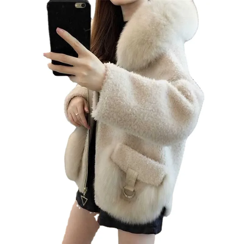 

Women Short Coat Solid Thick And Warm O-neck Knitted Casual Autumn And Winter Office Lady