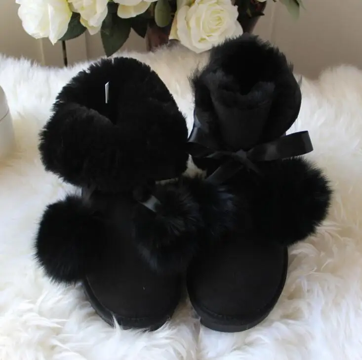 black SHUANGGUN Free shipping! New Brand Natural Sheepskin Leather snow boots for women Real Wool inside lady winter warm Boots - Цвет: black
