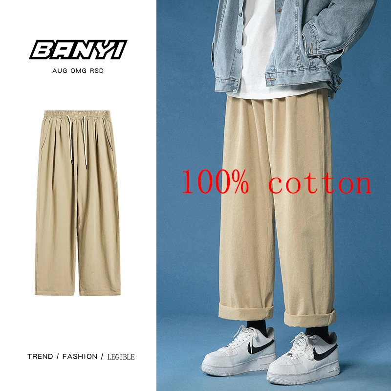 

2021 Women Pant Casual Cotton Wide Leg Pants Retro Ankle Length Elastic Waist Loose Trousers Female