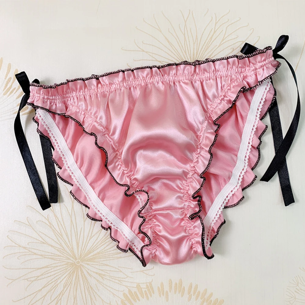 

Women's Briefs Sexy Low Rise Breathable Lace Underwear Ruffles Sexy Lace-up Underpants Ladies Female Silk Solid Panties