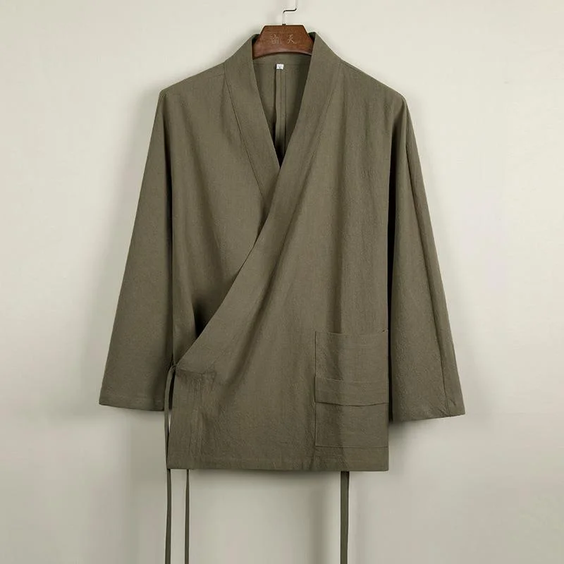 #4215 одежда на весну и осень в китайском Стиль из хлопка льна пальто мужской ремень