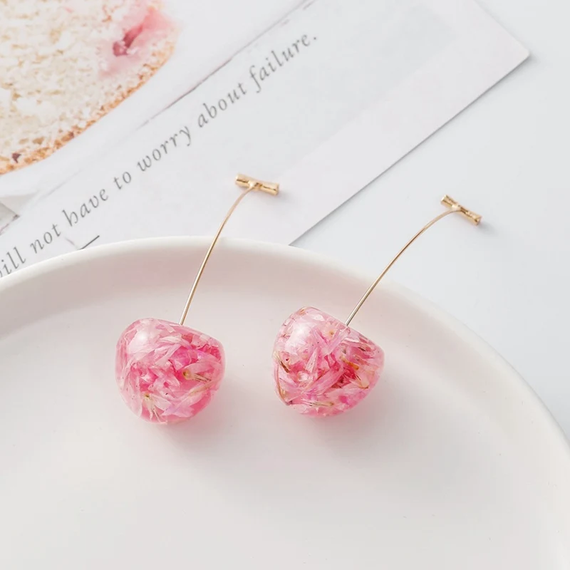 Акриловые бусины-вишенки висячие серьги для женщин простой стиль милый красный