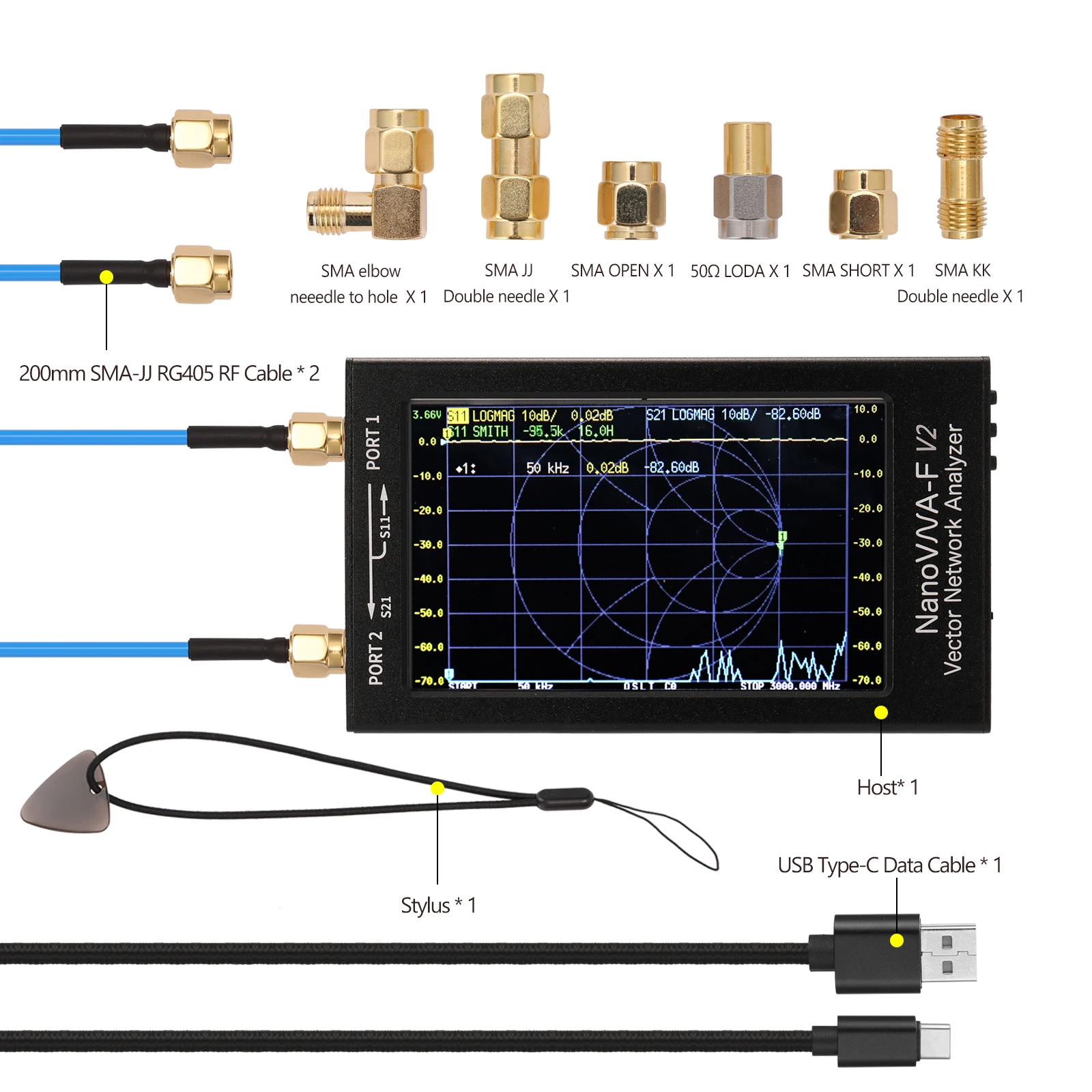 

NanoVNA-F V2 4.3-inch IPS LCD Display Vector Network Analyzer S-A-A-2 Antenna Analyzer Short Wave HF VHF UHF 50kHz-3GHz