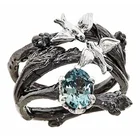 Женское многослойное кольцо Milangirl, обручальное кольцо с синим фианитом, Винтажное кольцо с черной веткой, листом, птицами