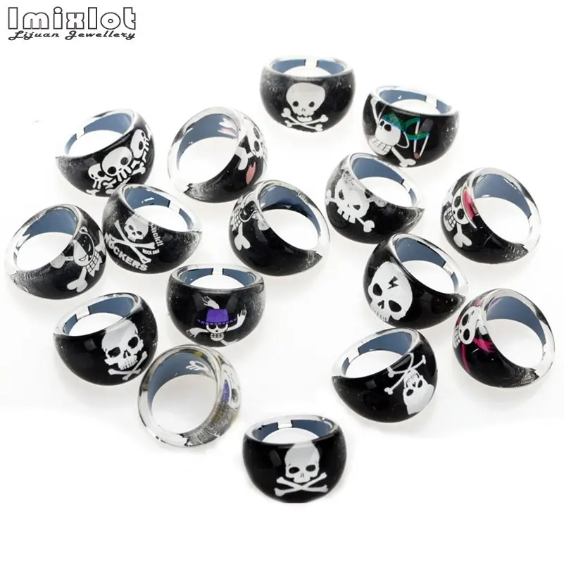 Детские кольца с узором в виде черепов из черной смолы 10 шт. оптовая продажа