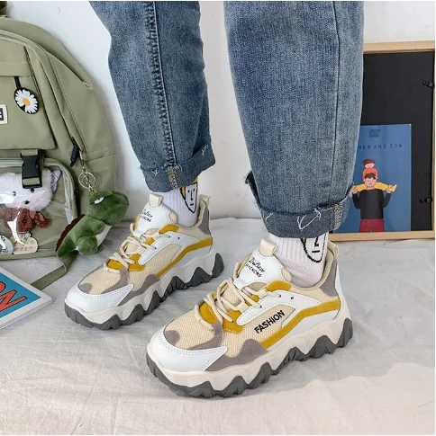 

2020 Women Chunky Sneakers Fashion Platform Sneakers Black Ladies Brand Designer Casual Shoes Woman Leather Sports Dad Shoes