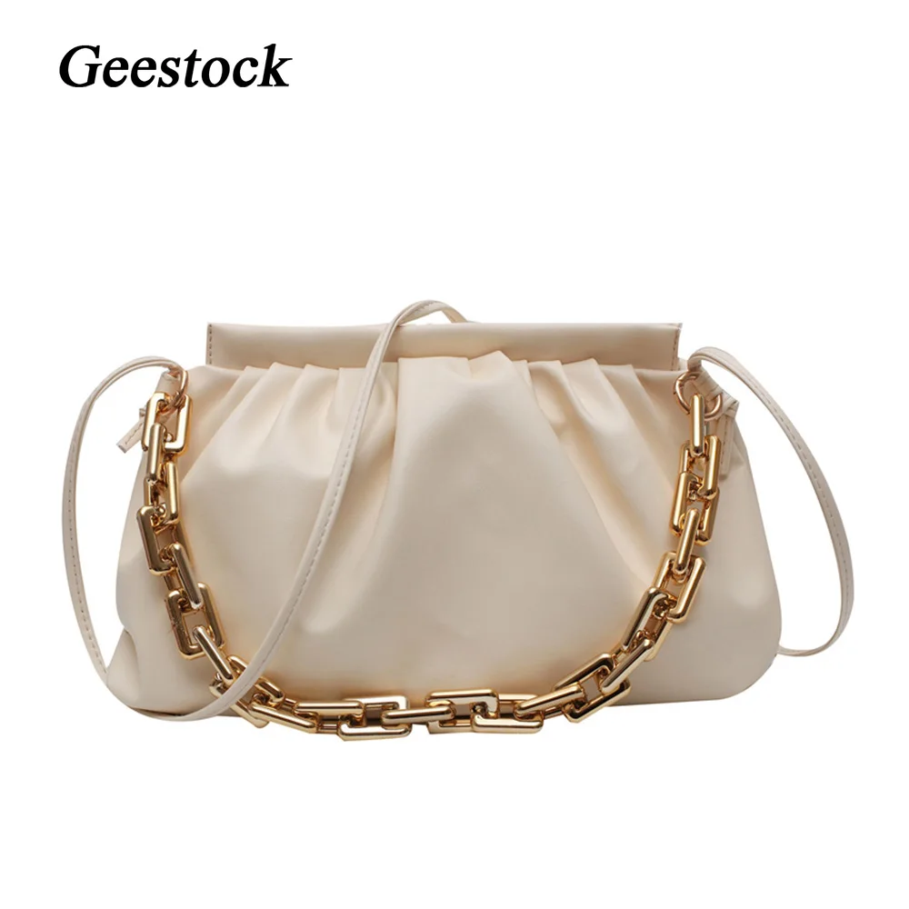 

Geestock Holographic Bag for Thick Chain Shoulder Bags PU Leather Solid Color Summer Crossbody Bag Luxury Clutches Handbag Women