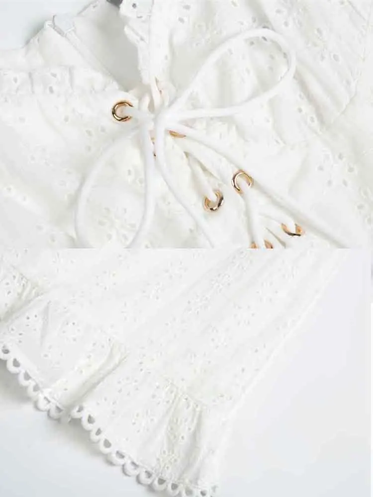 yinlinhe Hollow Out White Lace Dress Women Short Sleeve Up Sexy Bodycon Summer Backless Cotton Party Vestidos 1268 | Женская одежда