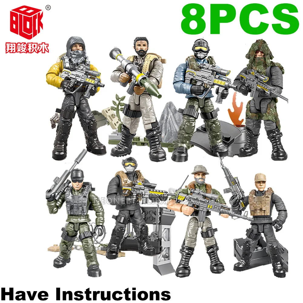 

Military SWAT Police Building Blocks Bricks Call of Duty Modern Warfare Fit Mage Bloks Construx MiniFigures 8in1Lot Model Toys