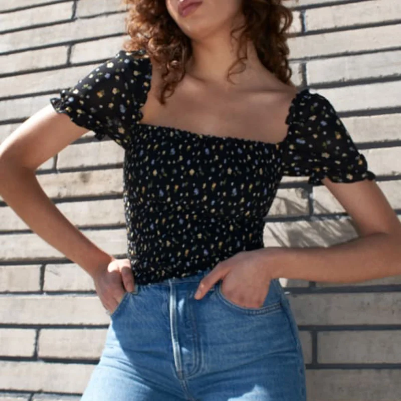 

Женская летняя рубашка, Повседневная Облегающая рубашка с цветочным принтом