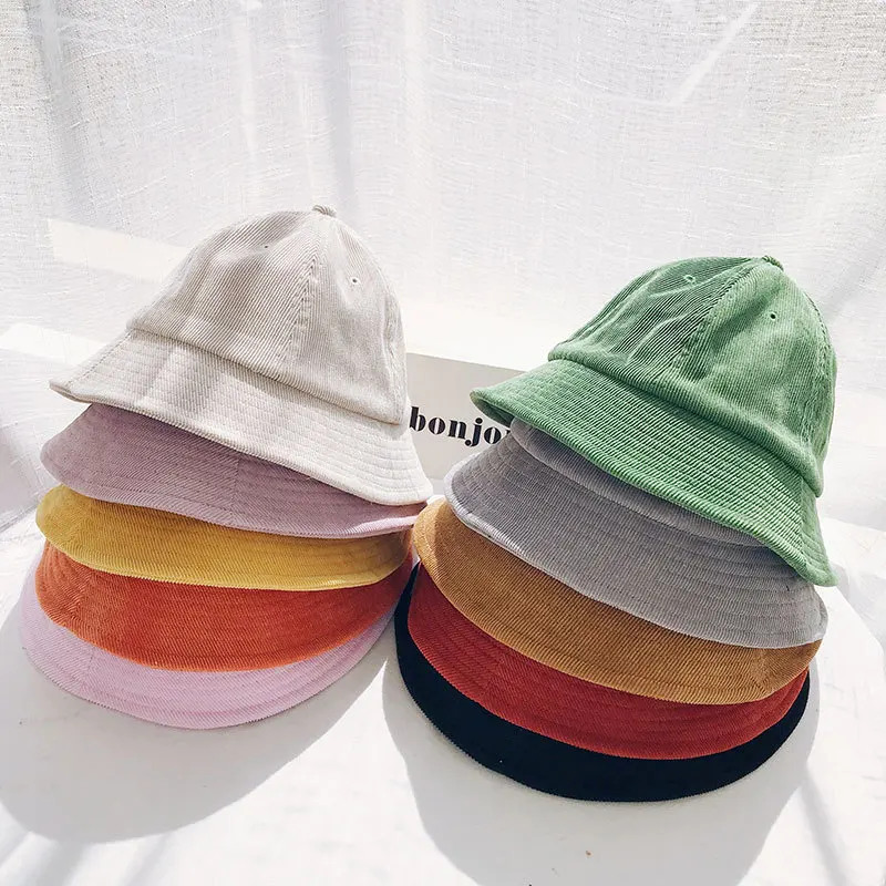 

2021 Buckets Hats Summer New Fashion Fishing Man Corduroy Hat High Quality Cute Casual Outdoor Sun Bucket Cap Yellow Green Beige