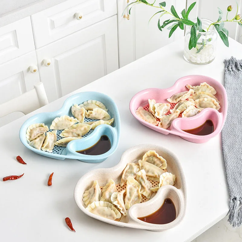 

2020 2 Cells Divided Plate 2-Layer Draining Design Heart Shaped Separate Dinning Food Tray Dishwasher Safe for Lunch Dinner