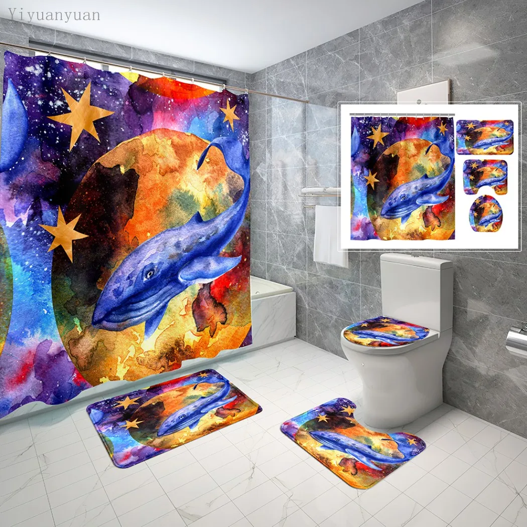 

Занавеска для душа Dream живопись c изображением Кита, водонепроницаемая, из полиэстера, с изображением звезд, Луны, моря
