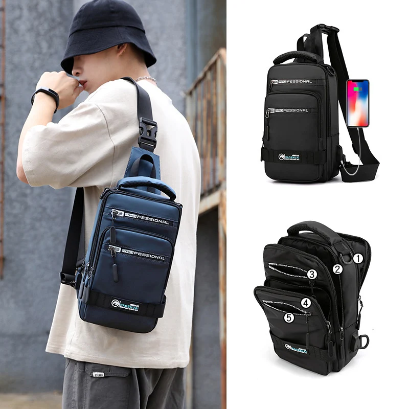 

Waterproof Nylon Cross Body Bags For Men Multifunction Men Chest Bag Daypack Knapsack Male 2020 New Chest Pack With USB Charging