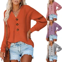 women knitted cardigans sweater fashion autumn long sleeve loose coat casual button thick v neck solid female tops 2021