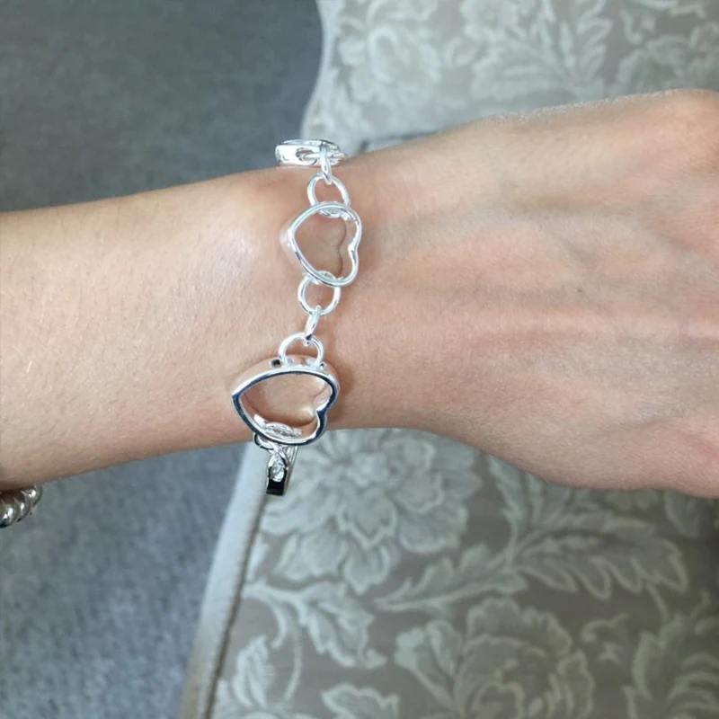 Новые роскошные браслеты из чистого серебра 925 пробы, женский браслет в форме сердца, покрытый серебром браслет, модные ювелирные изделия