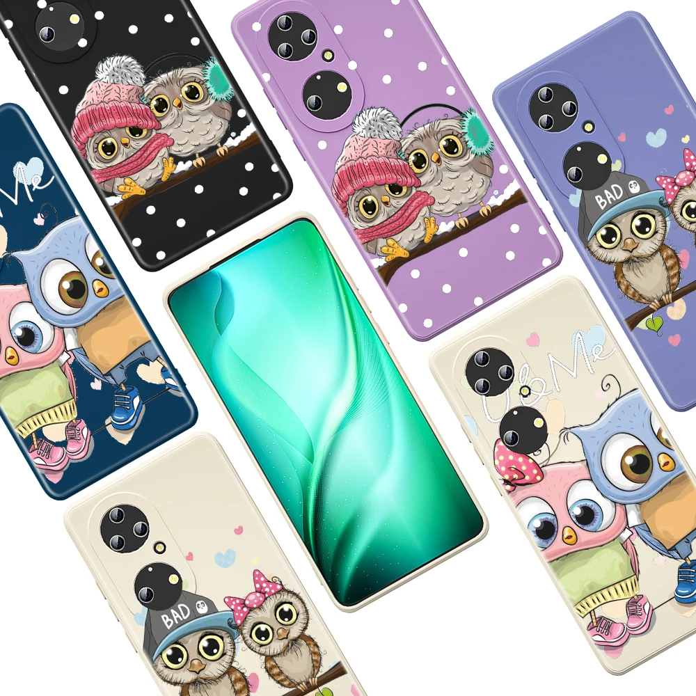 

Cute Lovely Owl Couple for Huawei P50 P40 P30 P20 Lite P Smart Z Pro Plus 2019 2021 Liquid Silicone Soft Cover Phone Case