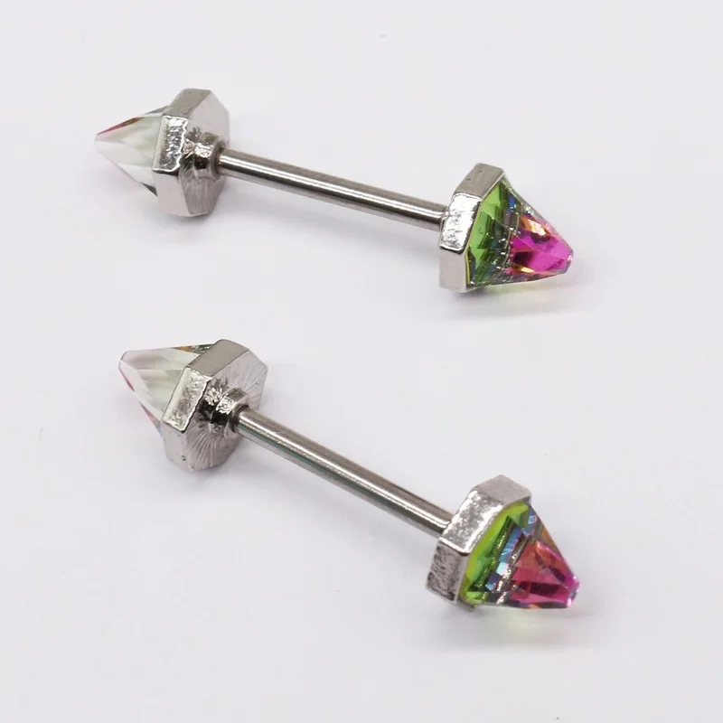

Customized 14G 316L Surgical Steel New Design Glsaa Stone Nipple Bar Barbell Ring Body Piercing Jewelry