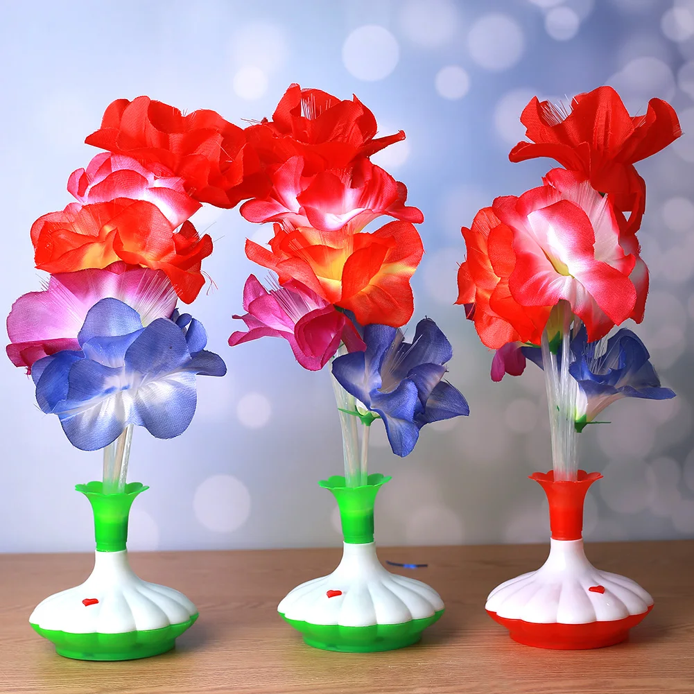 Fiber LED Lamp Colorful Kapok Vase Beautiful Flower Light Optical Plastic Room Valentine'S Day Christmas | Лампы и освещение