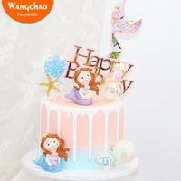 laser mermaid tail starfish seahorse happy birthday cake topper girl kids party decoration candy bar baby shower cake supplies