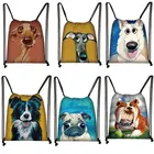 3D французский рюкзак, мультяшная собака, сумка на шнурке, рюкзак для мальчиков и девочек, дорожные сумки, мужская сумка для хранения, женская сумка для покупок, сумка для обуви