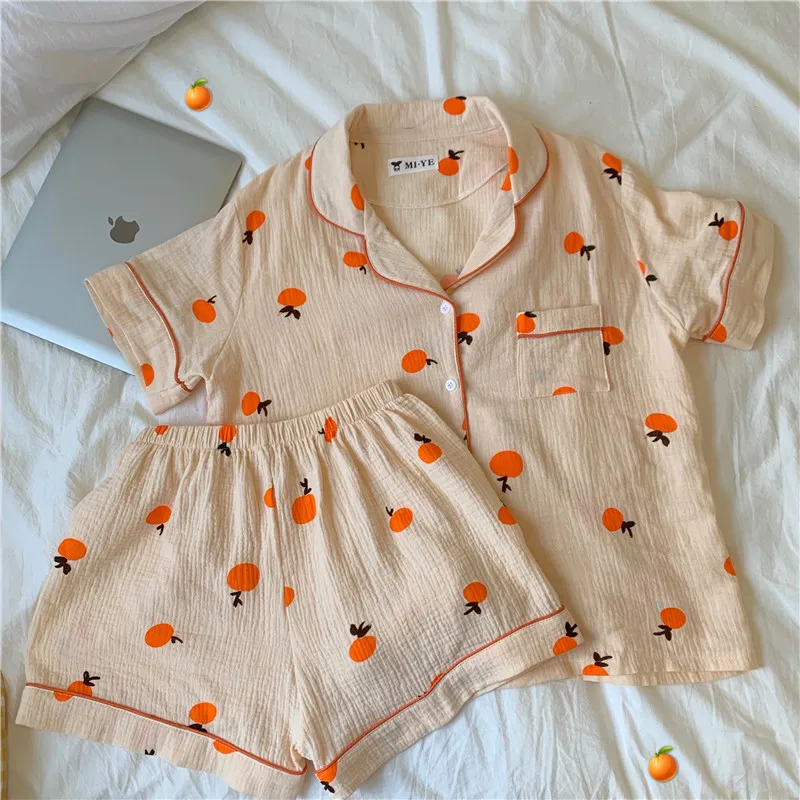 

Fdfklak Cotton Summer Women's Clothing Sets Short-Sleeved Shirt+Short Pant Pajamas For Women Pijamas Feminino Sleepwear