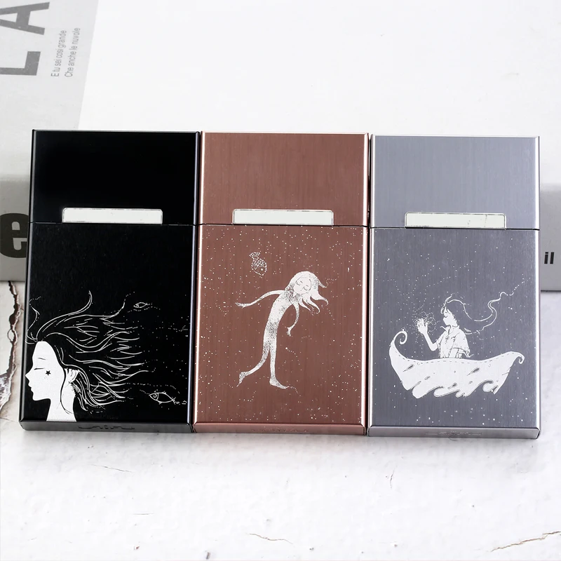 Тонкий чехол для сигарет девушки металлический с откидной крышкой подарок