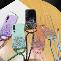 luxury bling glitter lanyard silicone phone case for xiaomi mi 11 10 t lite pro a3 note 10 9 ultra thin necklace rope cover