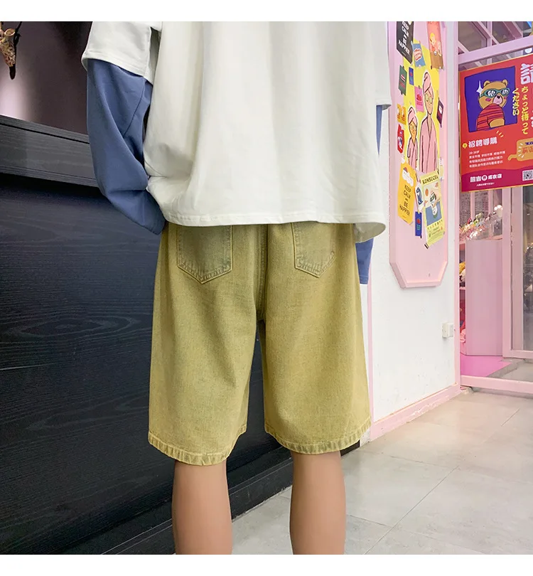 

Summer Multicolor Denim Shorts Men's Fashion Retro Casual Denim Shorts Men Streetwear Loose Hip-hop Straight Denim Shorts Mens